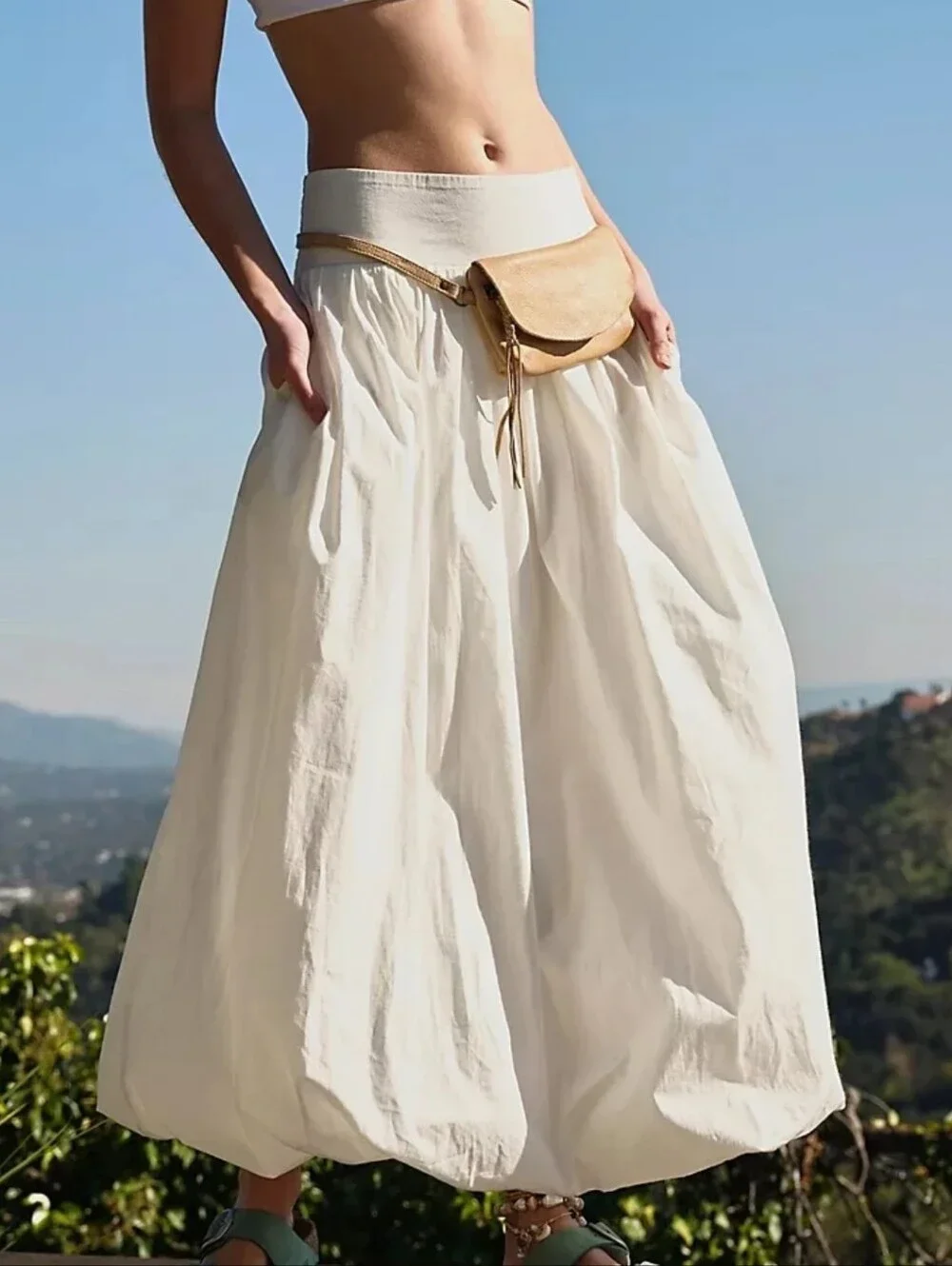 Nwt Free People Balloon Midi Skirt High Rise Medium Nwt White